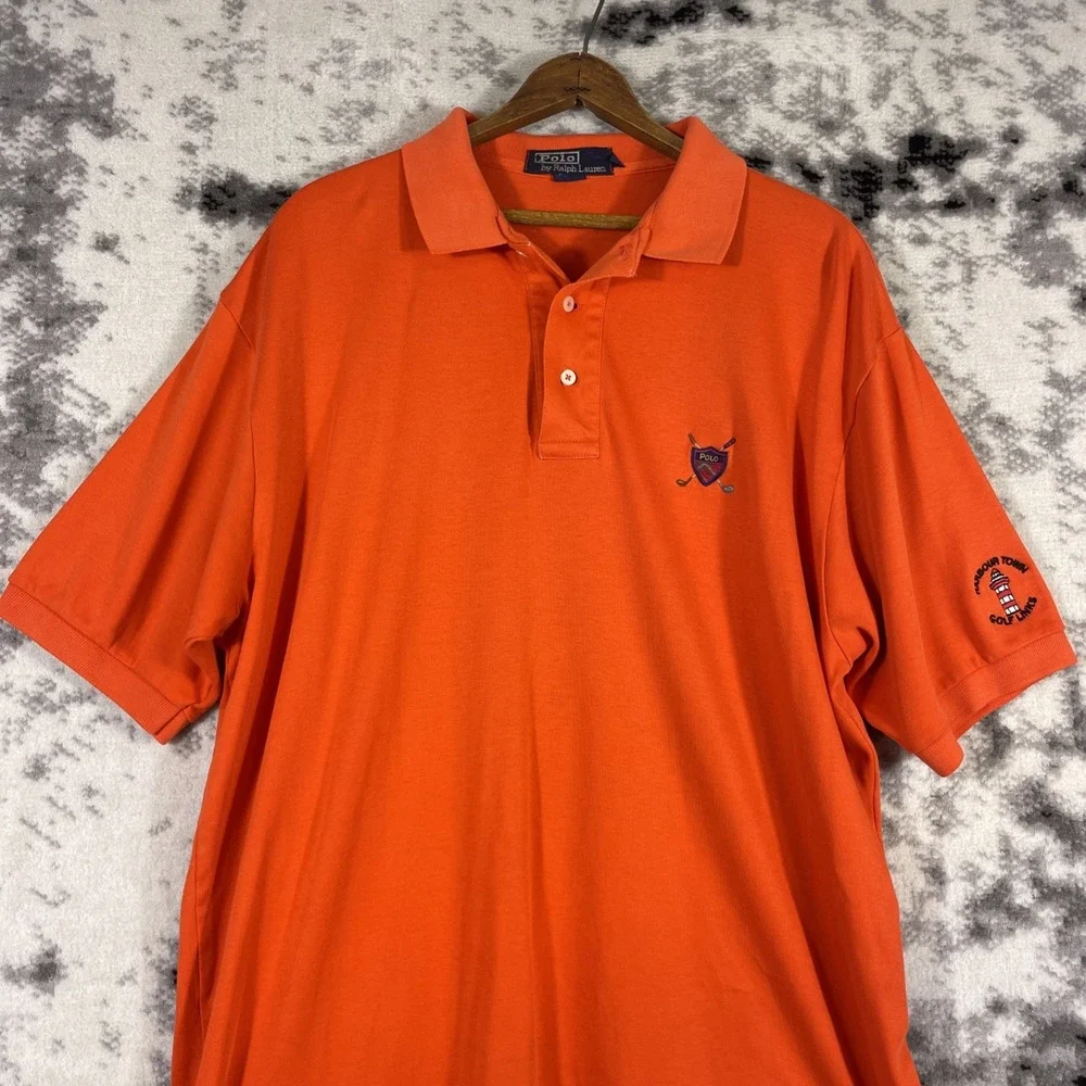 Polo Ralph Lauren Polo Shirt Mens Size Extra Large Orange Harbot Town Golf Links